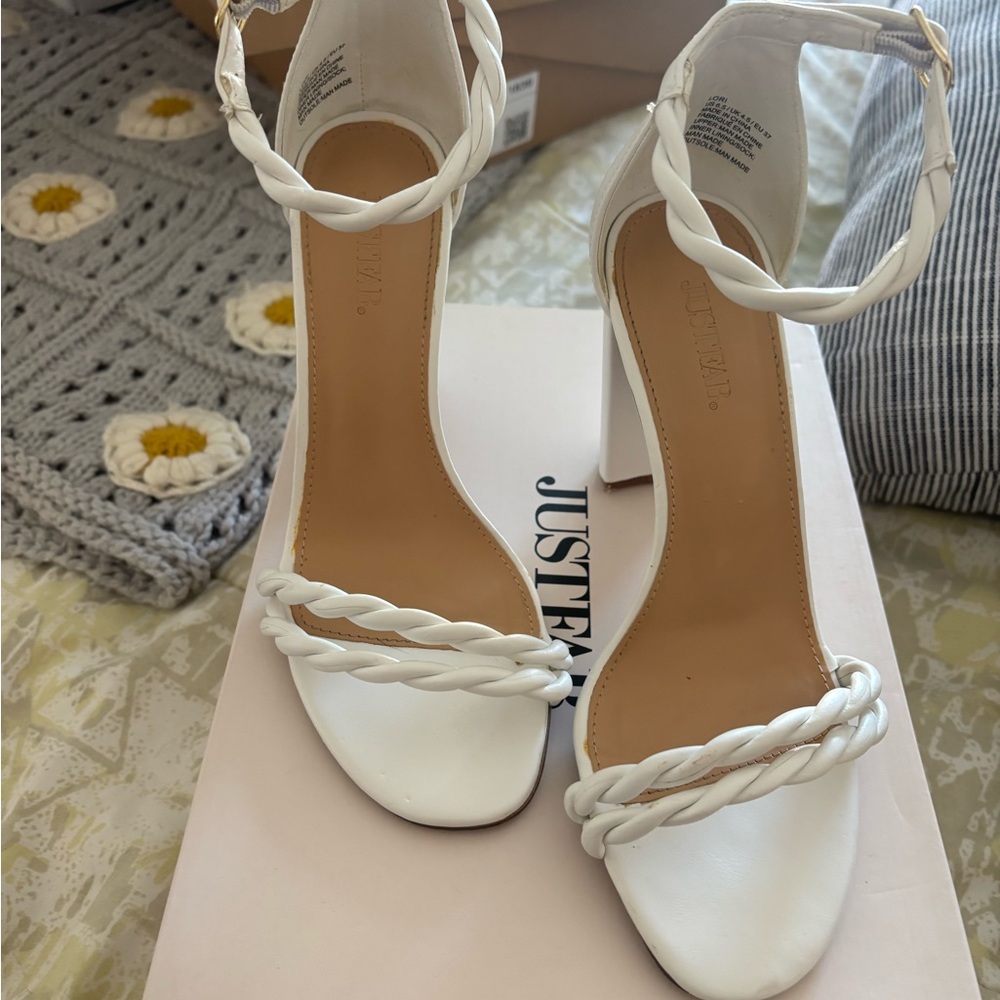 JustFab Elegant White Braided Heels